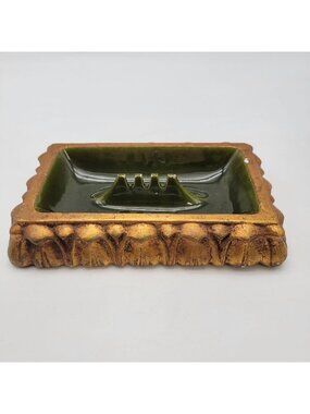Vintage Freeman McFarlin Gold & Green Pottery Ashtray